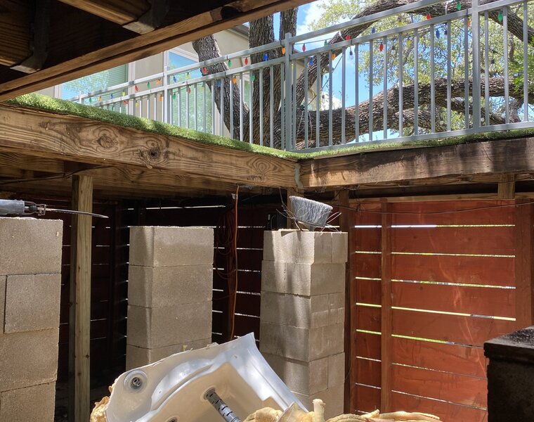 An under-deck junk cleanout, mid-job